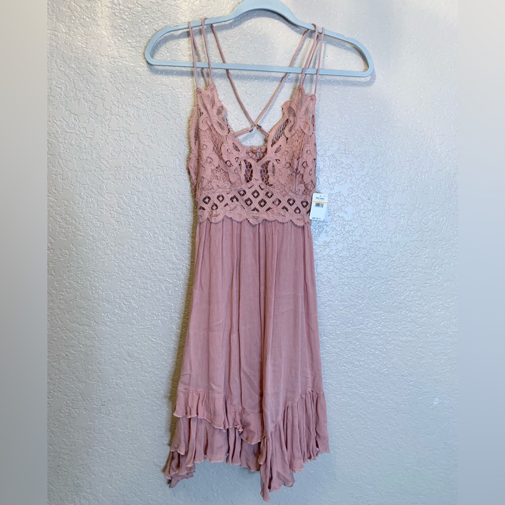 NWT Free People Adella Slip Dress Women's Size Small/SP Rose Pink Lace - Picture 2 of 11